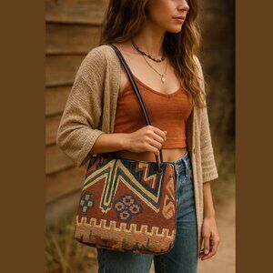 Nine West, Vintage Tapestry Shoulder Bag – 90s Y2K Boho Aztec Style